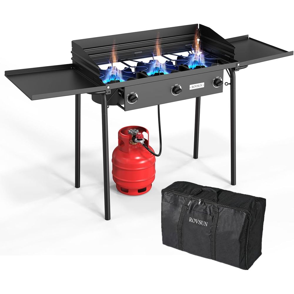 Outdoor Camping List - Portable 3-Burner Propane Stove with Side