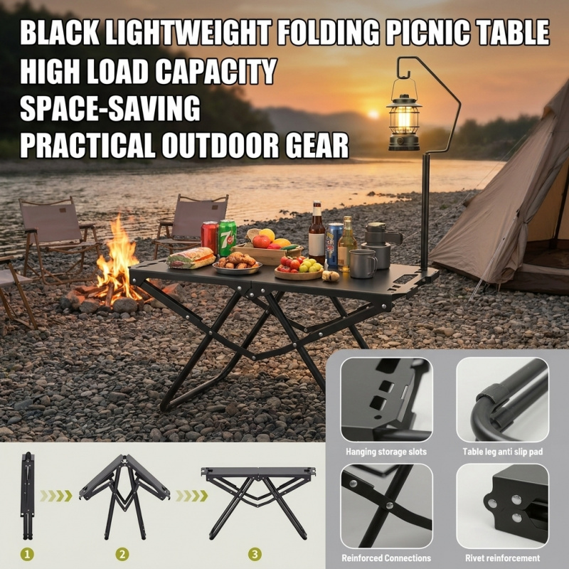 Outdoor Camping Table Foldable - Practical Black Folding Camping Table Lightweight