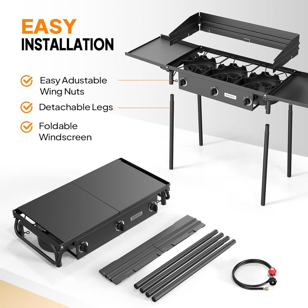 Portable 3-Burner Propane Stov - Outdoor Camping List ulasan dan harga