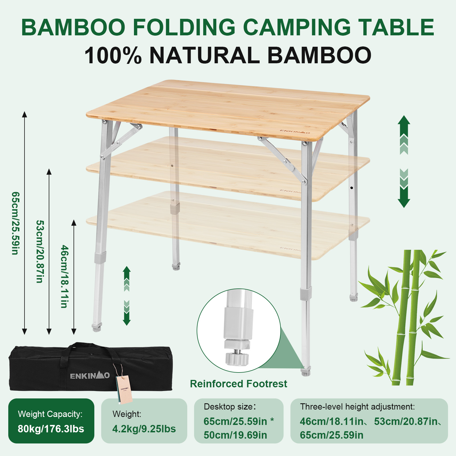 Adjustable Height Folding Bamb - Outdoor Camping Table Foldable ulasan dan harga