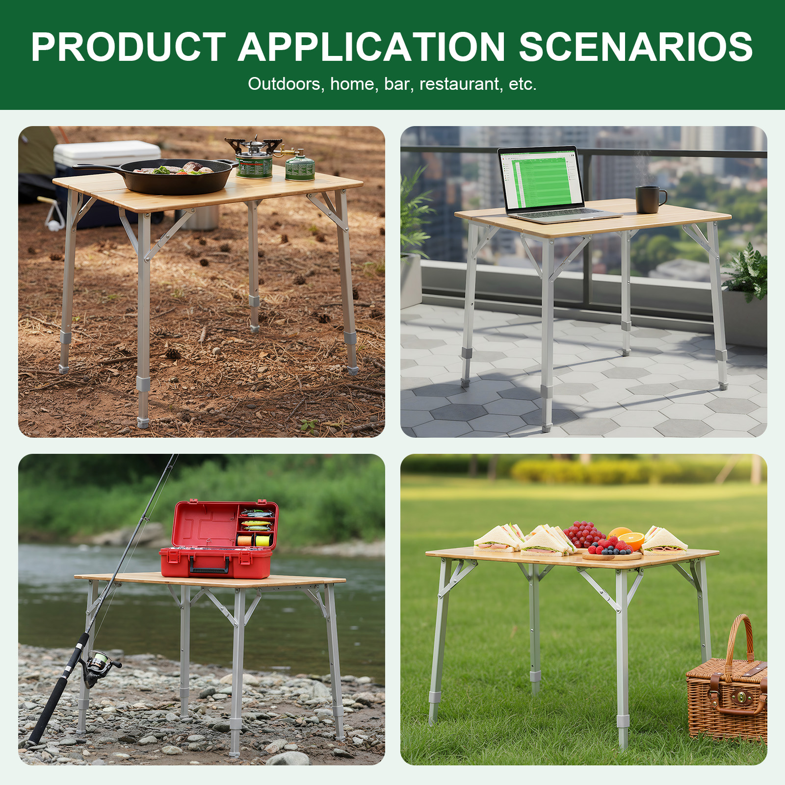Adjustable Height Folding Bamb - Outdoor Camping Table Foldable ulasan dan harga
